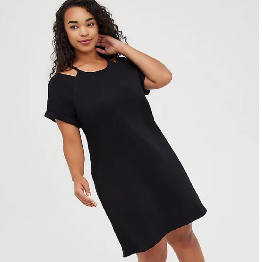 Torrid Cold Shoulder Dress Cozy Fleece Black